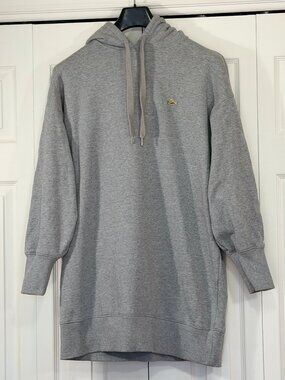 Lacoste LIVE Gray Oversized Cotton Fleece Hoodie Dress